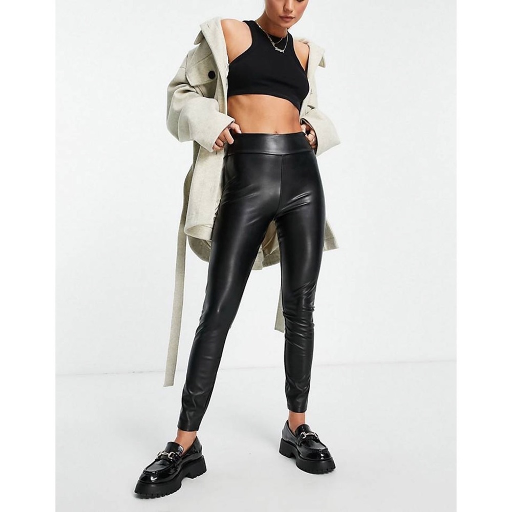 Abercrombie & Fitch High Rise Black Faux Leather Leggings Minimal Fall Winter